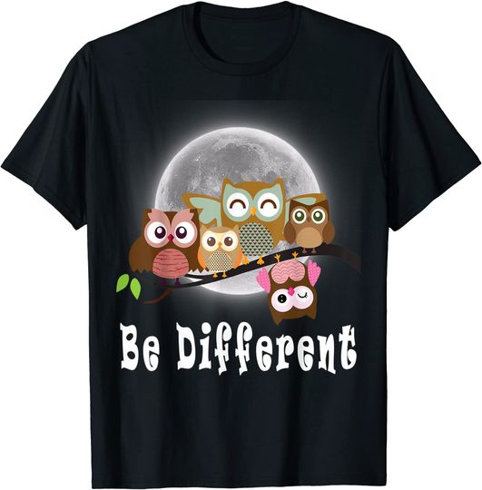 Discover T-shirt para Homem e Mulher Divertido com Corujas Be Different