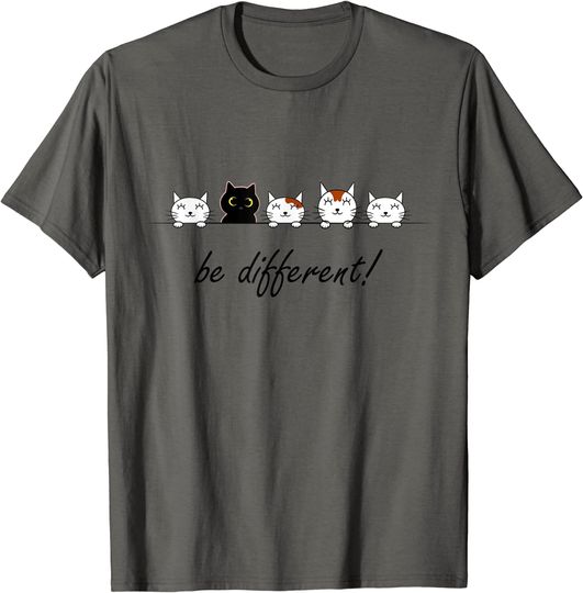 Discover T-shirt para Homem e Mulher Be Different com Gato Divertido