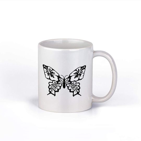 Discover Caneca de Cerâmica Clássica Desenhos Simples Borboleta Branca Preta