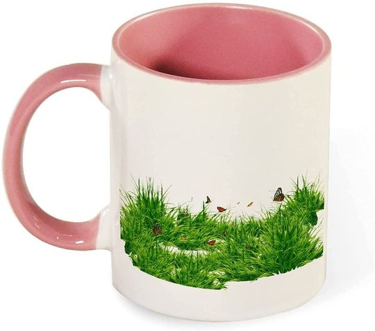 Discover Caneca de Cerâmic Caneca de Cerâmica com Cor Interna Grama e Borboletas 325ml