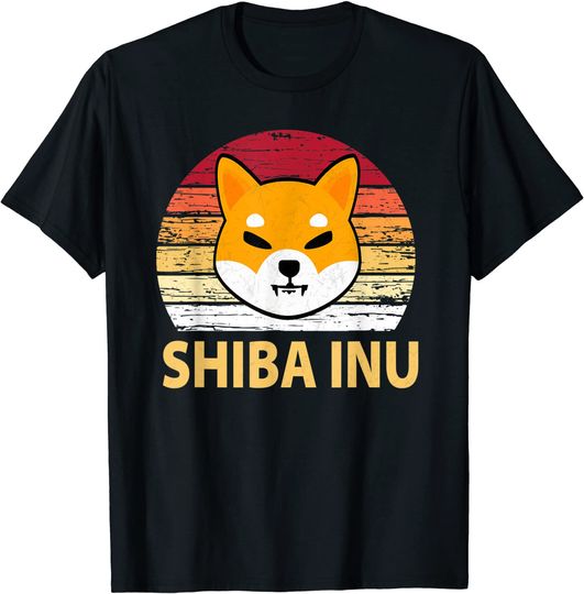 Discover T-shirt para Homem e Mulher Retro Sunset Shiba Coin