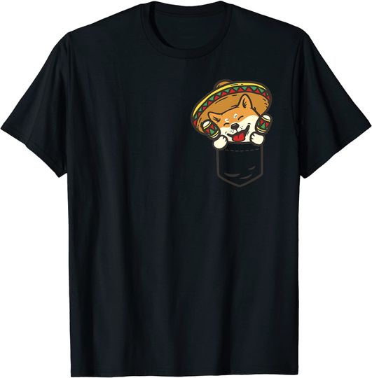 Discover T-shirt para Homem e Mulher Mexican Shiba com Chapéu Divertido