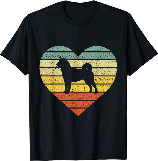 T-shirt para Homem e Mulher Retro com Coração de Shiba