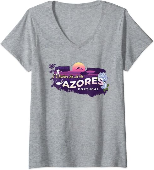 Discover T-shirt para Mulher I’d Rather Be In The Azores Portugal Decote em V