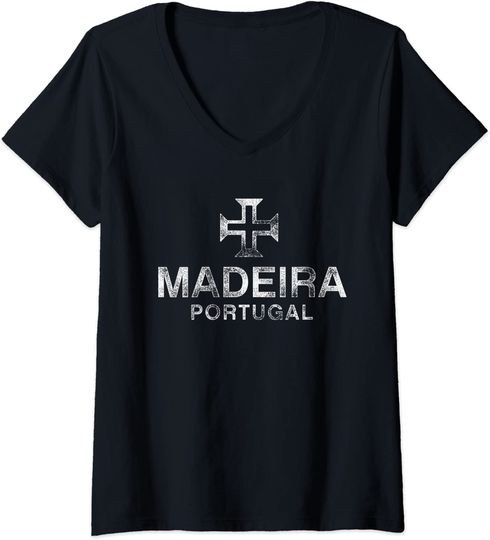Discover T-shirt para Mulher Madeira Portugal Flag Decote em V