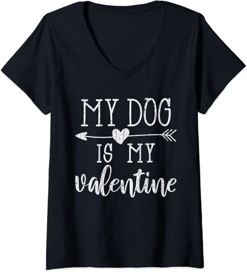 Discover T-shirt para Mulher My Dog is My Valentine Decote em V