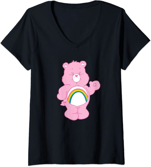 T-shirt de Mulher com Decote Em V Presente Urso Rosa