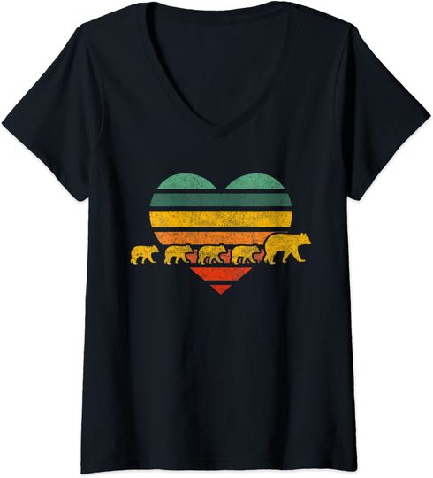 T-shirt de Mulher com Decote Em V Vintage Manada de Ursos