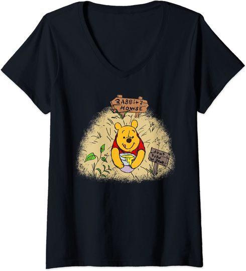 T-shirt de Mulher com Decote Em V Presente para Amantes de Pooh