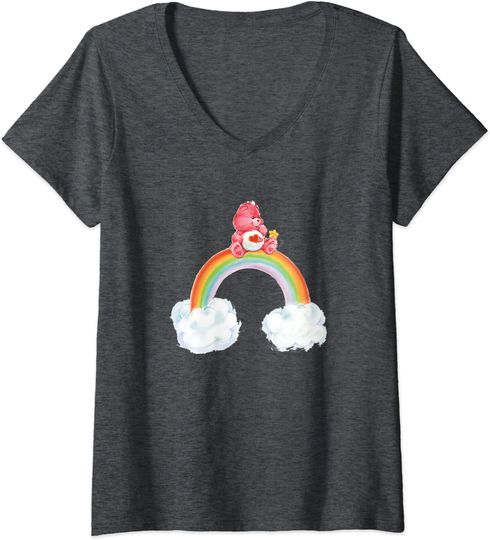 Discover T-shirt de Mulher com Decote Em V Urso E Arco-Íris