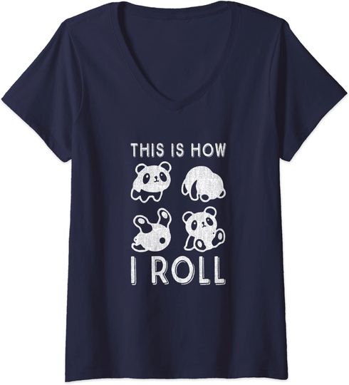 T-shirt de Mulher com Decote Em V Panda This Is How I Roll