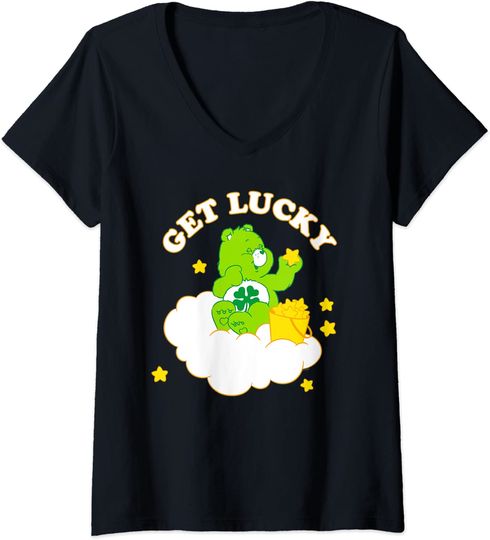 Discover T-shirt de Mulher com Decote Em V Presente Urso Get Lucky