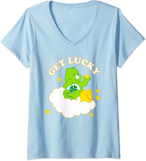 Discover T-shirt de Mulher com Decote Em V Presente Urso Get Lucky