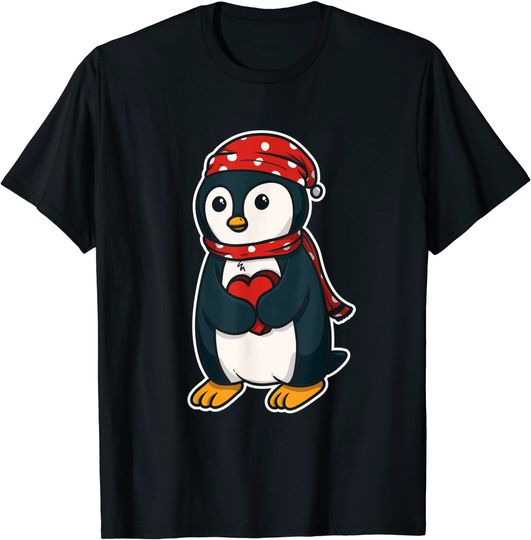 T-Shirt Unissexo Manga Pinguim Natal