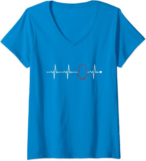 Discover T-shirt de Mulher com Decote Em V Pinguim Batimento do Coração