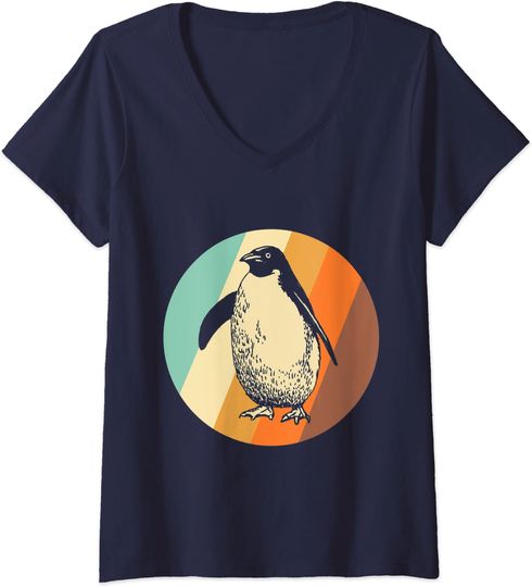 T-shirt de Mulher com Decote Em V Retrô Pinguim