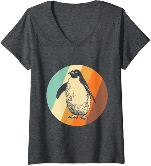 Discover T-shirt de Mulher com Decote Em V Retrô Pinguim