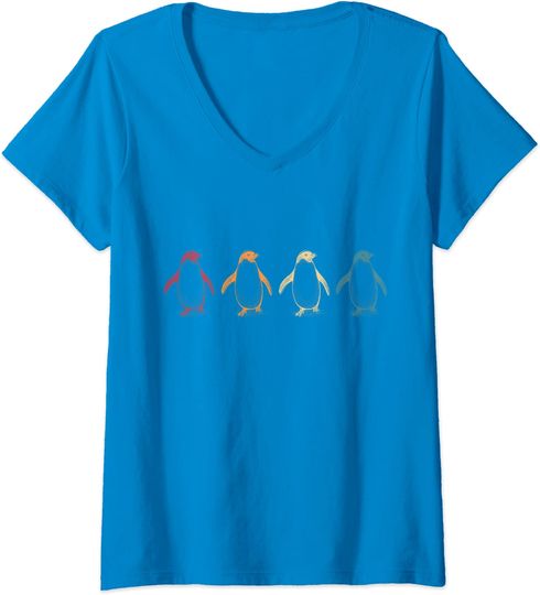 Discover T-shirt de Mulher com Decote Em V Retrô Pinguins