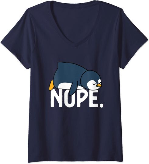 T-shirt de Mulher com Decote Em V Pinguim Preguiçoso