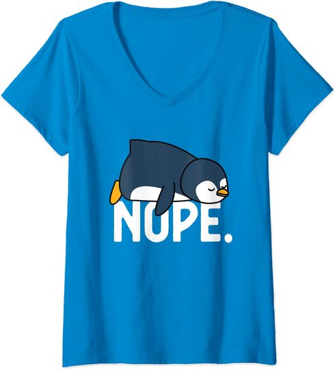 Discover T-shirt de Mulher com Decote Em V Pinguim Preguiçoso