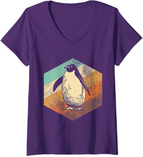 Discover T-shirt de Mulher com Decote Em V Retrô Pinguim