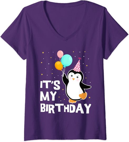 Discover T-shirt de Mulher com Decote Em V Presente de Aniversário Pinguim