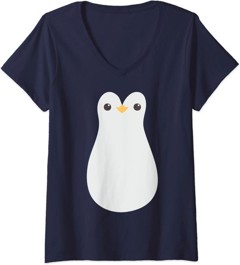 T-shirt de Mulher com Decote Em V Presente Ideal Pinguim