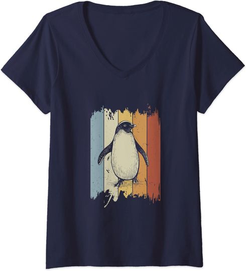 Discover T-shirt de Mulher com Decote Em V Vintage Pinguim