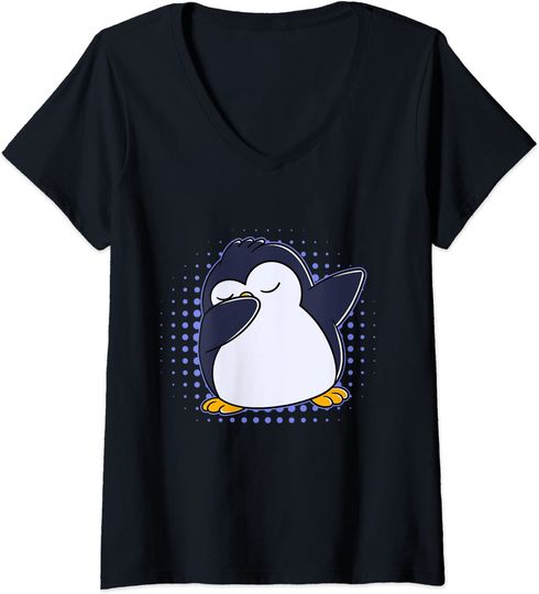 Discover T-shirt de Mulher com Decote Em V Pinguim Fofo Dab