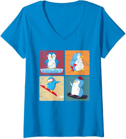 Discover T-shirt de Mulher com Decote Em V Atividades de Pinguim