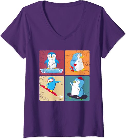 Discover T-shirt de Mulher com Decote Em V Atividades de Pinguim