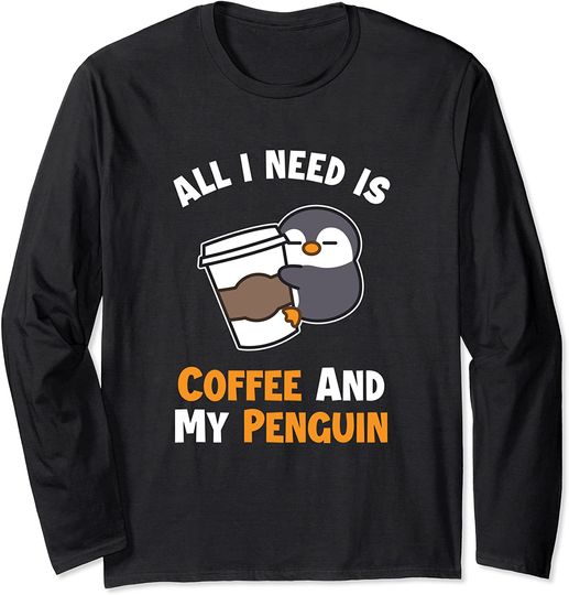 Discover Camisola de Homem Mangas Compridas Pinguim All I Need Is Coffee And My Penguin