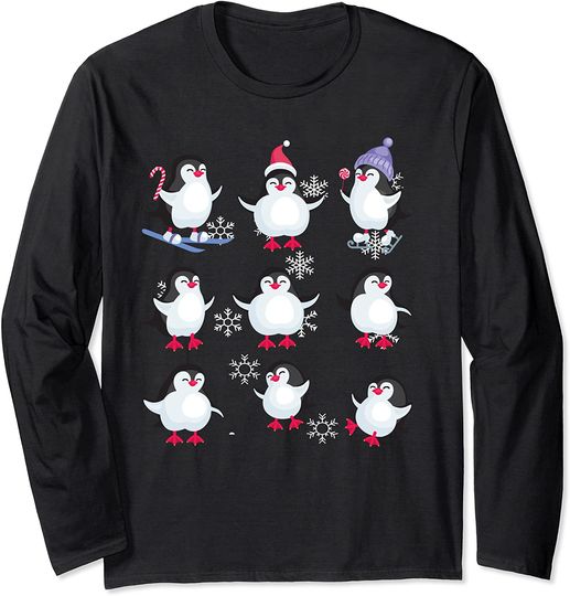 Discover Camisola de Homem Mangas Compridas Pinguim Fofo E Flocos de Neve