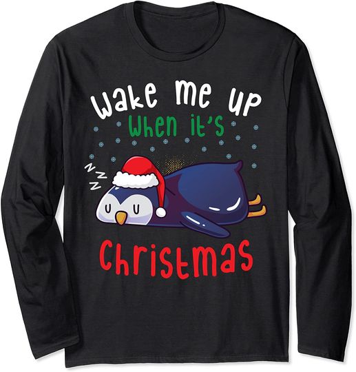Discover Camisola de Homem Mangas Compridas Pinguim Adormecido Wake Me Up When It's Christmas