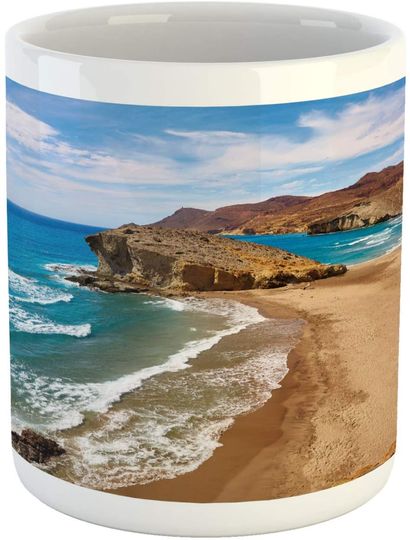 Discover Caneca de Cerâmica Clássica Vista para O Mar Tranquilo Praia Cabo de Gata Espanha
