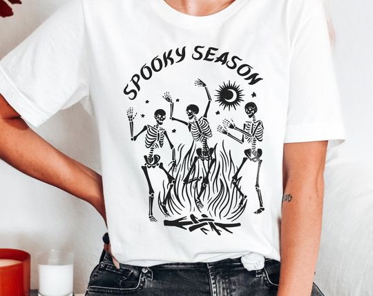 Discover T-shirt para Homem e Mulher Esqueleto Dançante Spooky Season
