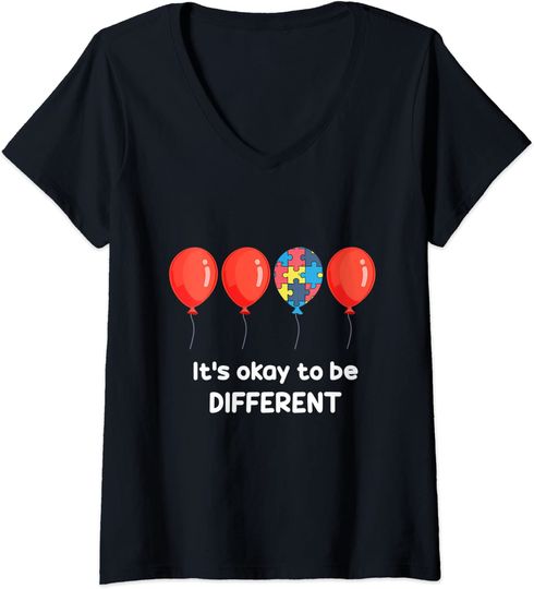 Discover T-shirt de Mulher com Decote Em V Balão Diferente It’s Okay To Be Different