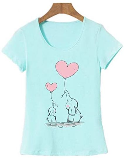 Discover T-shirt de Mulher com Decote Em V Elefantes e Balões de Coração