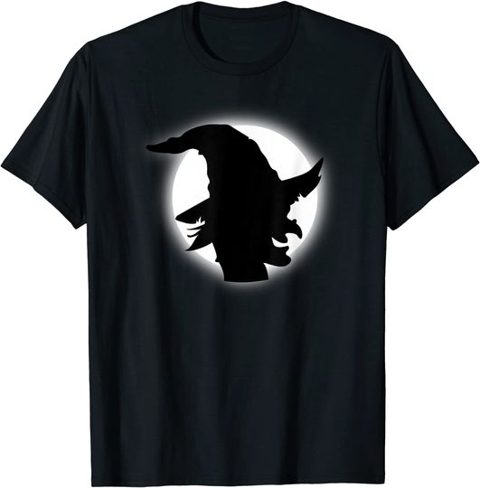 T-shirt para Homem e Mulher Spooky Silhueta de Bruxa de Halloween