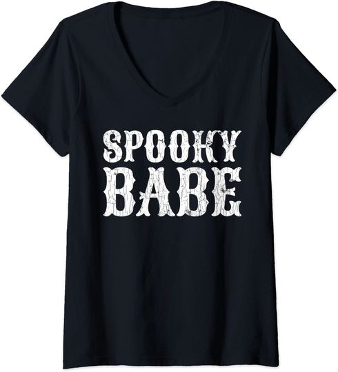 Discover T-shirt para Mulher Divertido Halloween Spooky Babe Decote em V