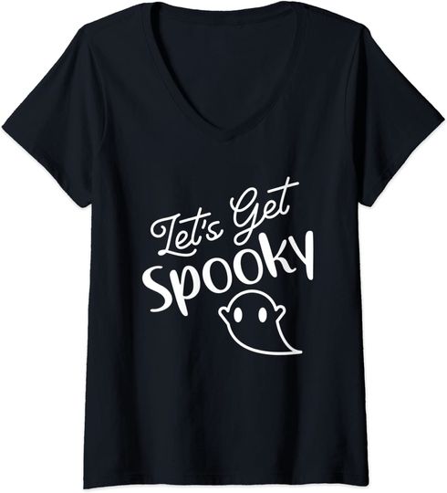 Discover T-shirt para Mulher Let's Get Spooky Fantasma de Halloween Decote em V