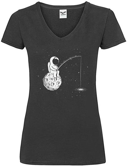 Discover T-shirt de Mulher com Decote Em V Astronauta E Estrelas