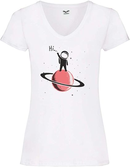 Discover T-shirt de Mulher com Decote Em V Astronauta Espaço Estrelas