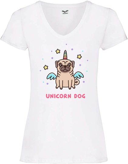Discover T-shirt de Mulher com Decote Em V Unicorn Dog