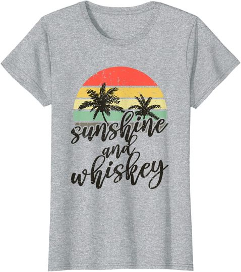 Discover T-shirt para Mulher Vintage Sunshine and Whiskey Decote em V
