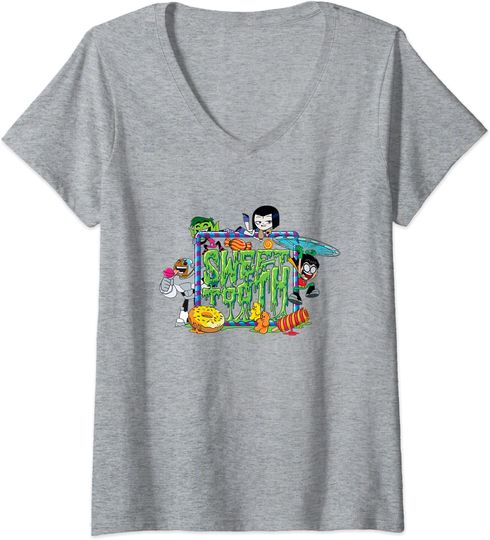 Discover T-shirt para Mulher Teen Titans Go Sweet Tooth Decote em V