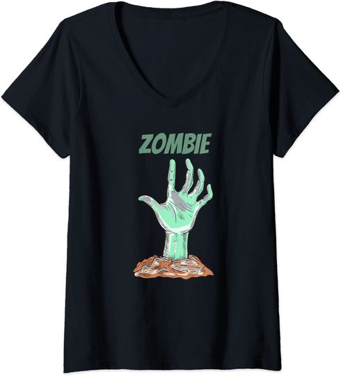 Discover T-shirt de Mulher com Decote Em V Mão de Zumbi