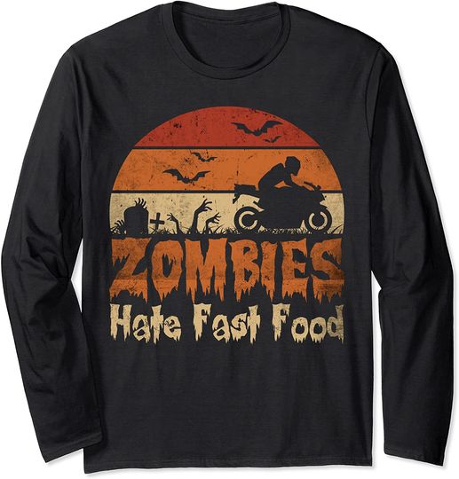 Discover Camisola Unissexo Mangas Compridas Vintage Zombies Hate Fast Food