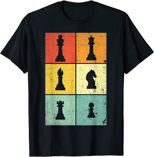 Discover T-shirt para Homem e Mulher Vintage Retro Peças de Xadrez