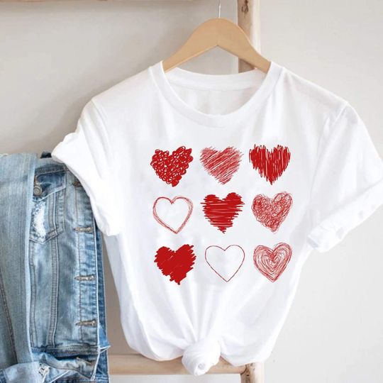 Discover T-Shirt Unissexo Manga Curta Desenho de Coração Simples